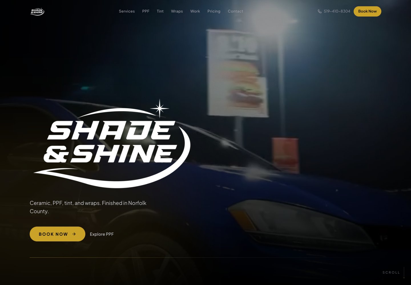 Shade & Shine desktop website